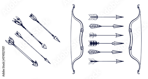 Vector silhouettes of the bow and arrow 