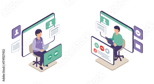Isometric telemedicine consultation with healthcare professionals and patients online