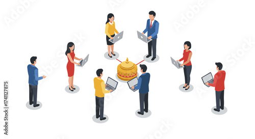 Collaborative business meeting around innovative golden idea