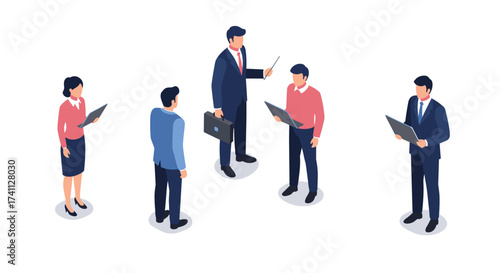 Diverse isometric business team collaboration