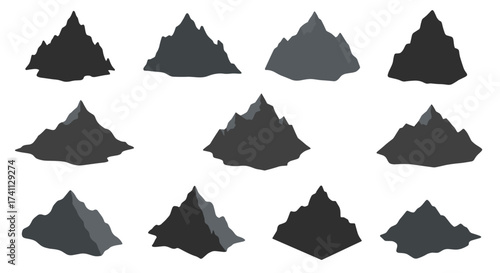 Set of flat mountain silhouettes