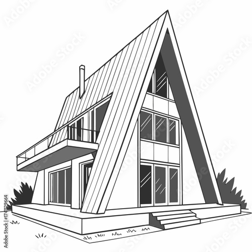 A frame house with a balcony and multiple windows architecture