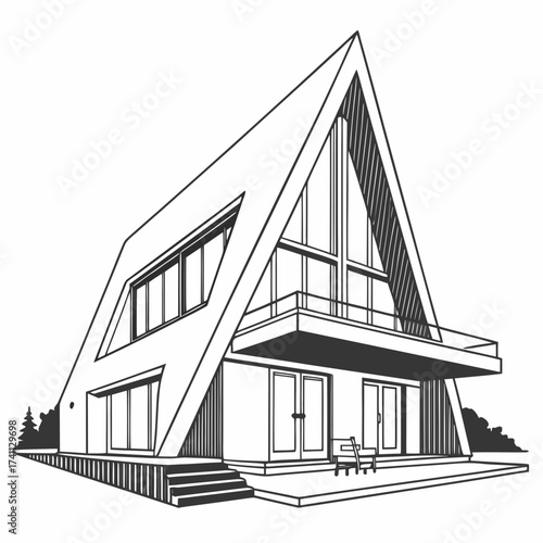 A frame house with a balcony and outdoor seating architecture