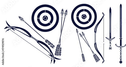 Vector silhouettes of the bow and arrow 