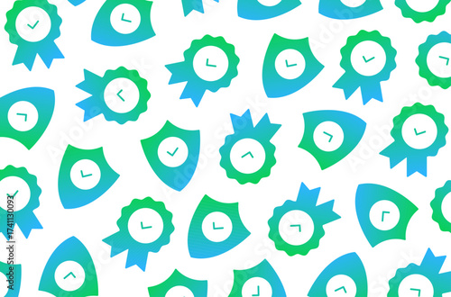 Security icons background. Green and blue certificates and emblems.