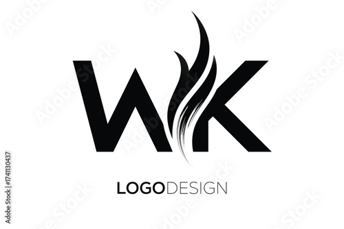 Free Download WK Creative Monogram Logo Design – Modern Abstract Letter Mark with Artistic Brush Stroke - GFXLoad