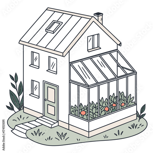 Charming House with Greenhouse and Garden Elements