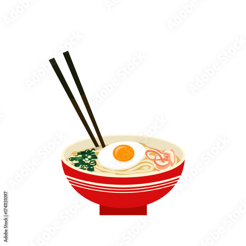 flat 2D icon vector illustrator of bowl of ramen