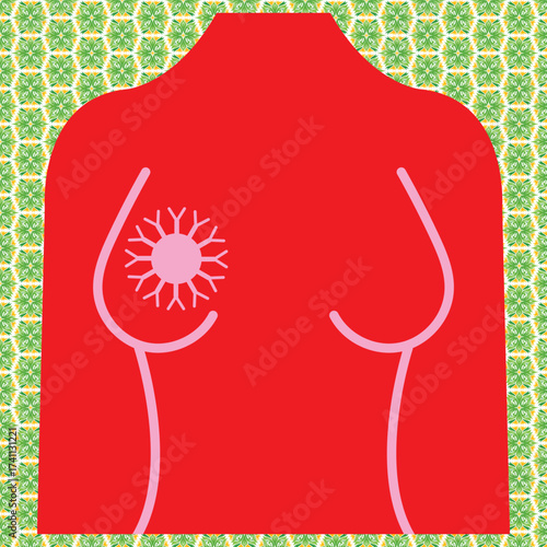 Breast cancer awareness medical icon design. female torso illustration highlighting breast cancer awareness with symbolic tumor mark,  for healthcare, prevention, and oncology concept.EPS10/AI.