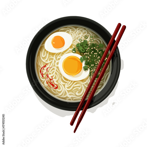 flat 2D icon vector illustrator of bowl of ramen