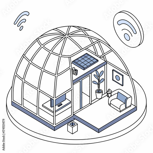 Colorful Smart Home Geodesic Dome Interior isometric