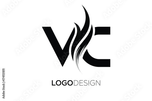 VC Creative Monogram Logo Design – Modern Abstract Letter Mark with Artistic Brush Stroke