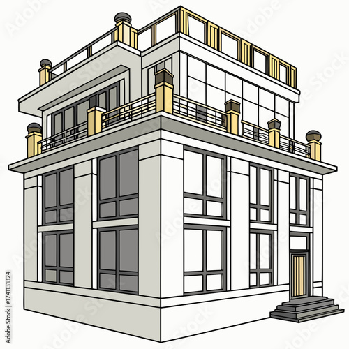 Contemporary multi-story building with large windows and balconies