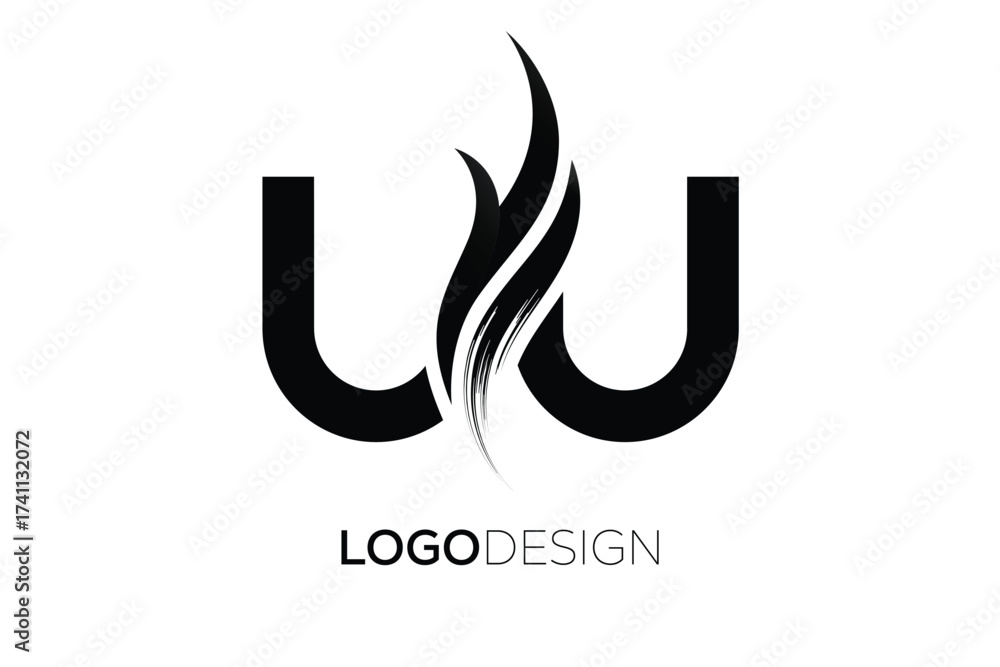 Naklejka premium UU Creative Monogram Logo Design – Modern Abstract Letter Mark with Artistic Brush Stroke