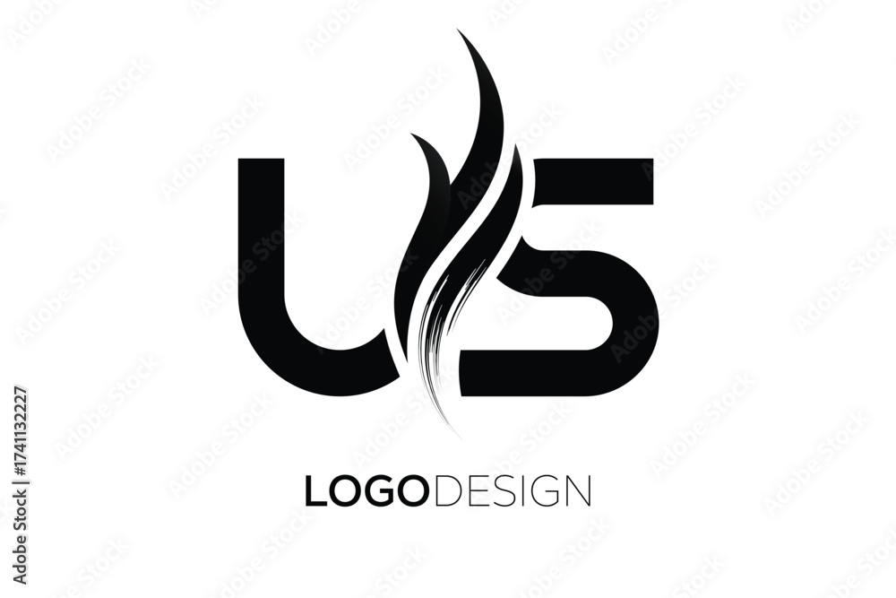 Naklejka premium US Creative Monogram Logo Design – Modern Abstract Letter Mark with Artistic Brush Stroke