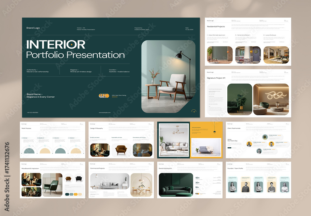 Modern Interior Design Portfolio Presentation with Dark Green Accents ...
