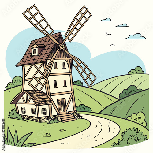 Elaborate Windmill Building With Attached House architecture