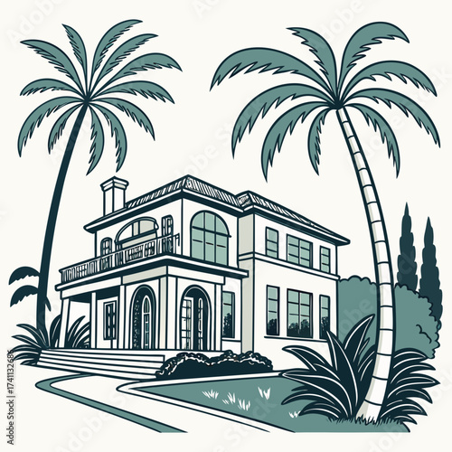 Elegant Mansion with Palm Trees and Lush Greenery house