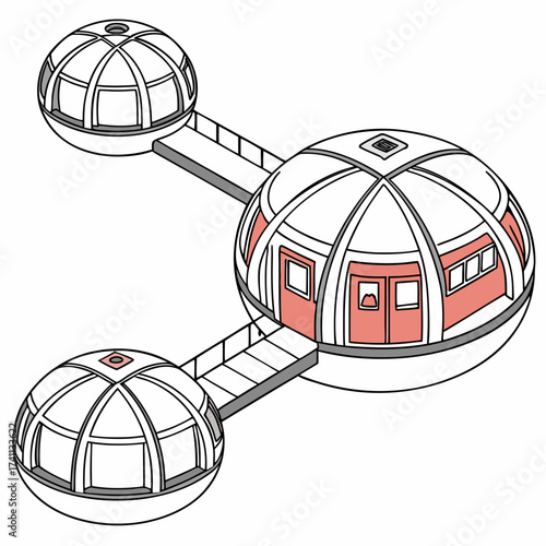 Futuristic Dome Habitat with Connecting Walkways space station