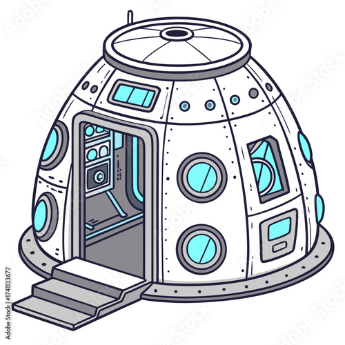 Futuristic Space Pod With Open Door And Stairs spaceship