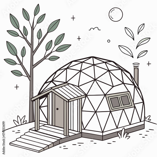 Geodesic Dome Cabin with Tree and Porch house home
