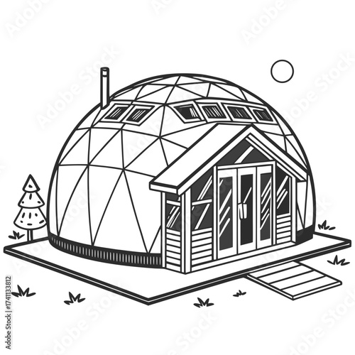 Geodesic Dome Home with Tree and Windows house building