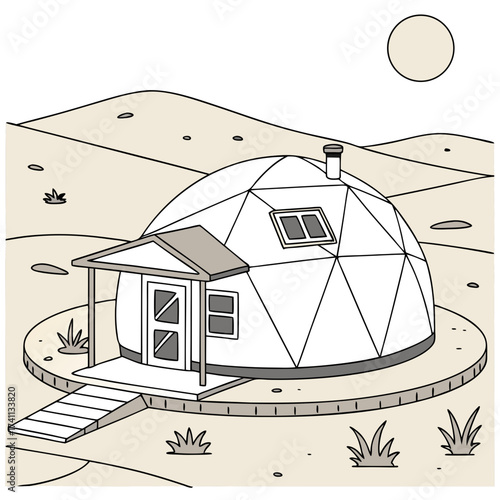 Geodesic Dome House in a Desert Landscape Illustration