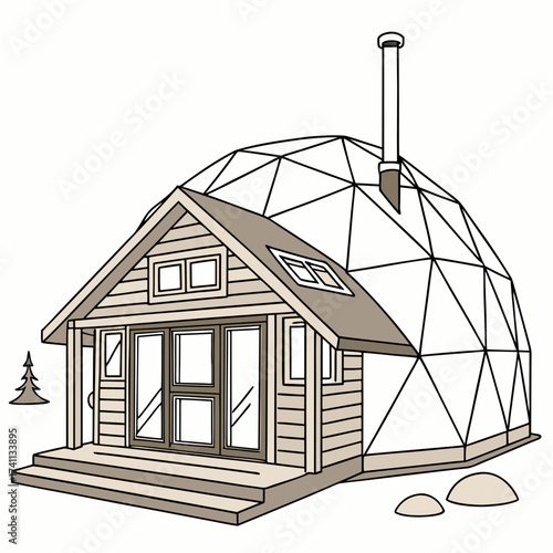 Geodesic Dome House with Chimney and Wood Siding home