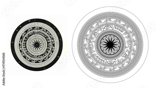 Ancient Vietnamese Dong Son Drum Face Intricate Line Art