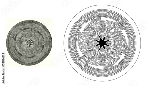 Ancient Vietnamese Dong Son Bronze Drum Decorative Pattern