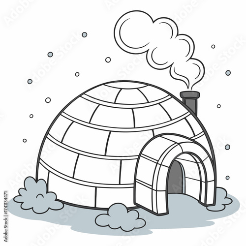 Igloo in Snow with Smoke Coming from Chimney winter