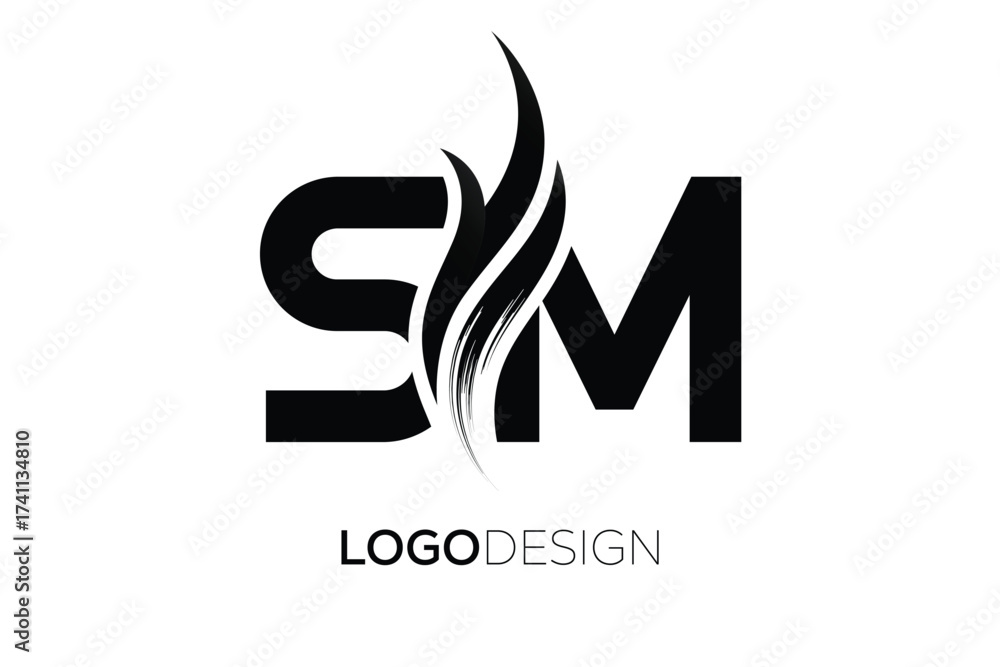Obraz premium SM Creative Monogram Logo Design – Modern Abstract Letter Mark with Artistic Brush Stroke