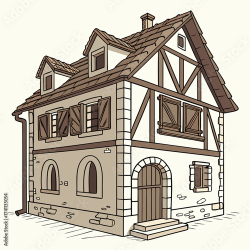 Medieval Timber Framed House with Shutters building