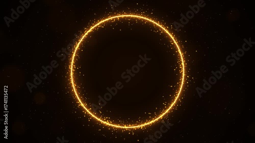 Golden glitter circle Festive luxury golden glitter circle sparkling sparkling light shine. 4k special events awards ceremony. Gold glittering ring, magic glow, bright light sparks with bokeh effect