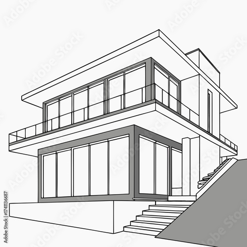 Multi-level modern house with stairs and balconies