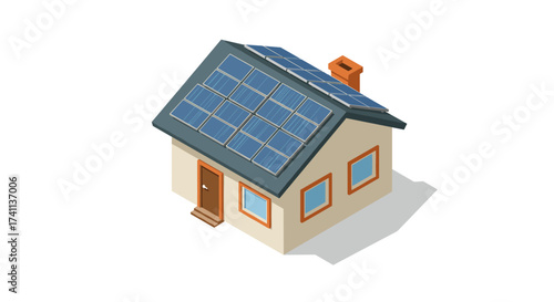 Sustainable home design featuring solar panel roof in isometric style