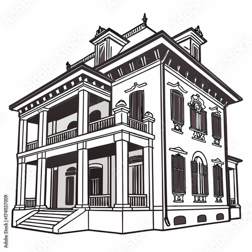 Ornate Victorian mansion with wrap-around porch house