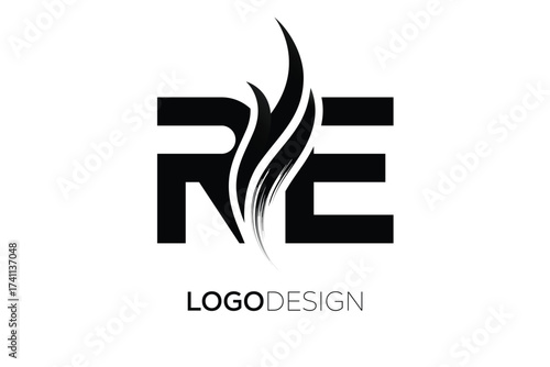 RE Creative Monogram Logo Design – Modern Abstract Letter Mark with Artistic Brush Stroke