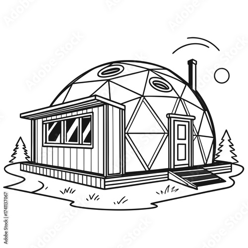 Outline of a Geodesic Dome House with Wi- Fi Symbol