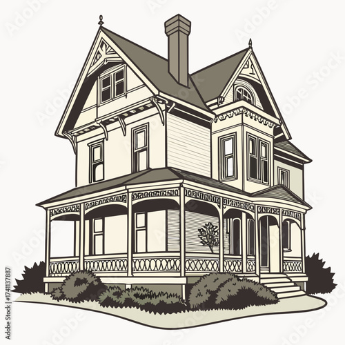 Sepia Tone Drawing of a Classic American House home