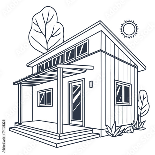 Small Modern House with Trees and Sun tiny house architecture