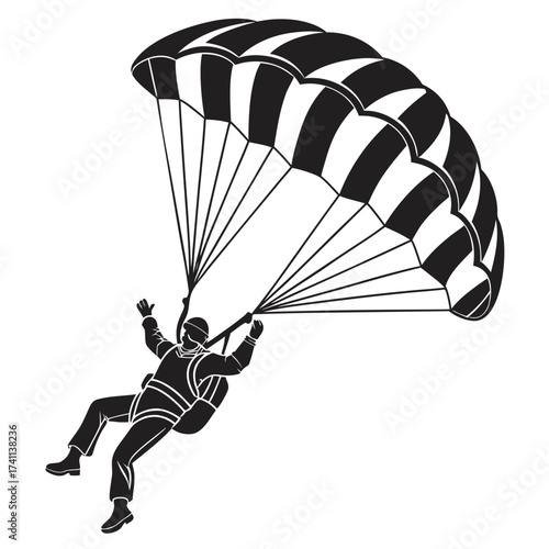 Skydiver with Open Parachute Silhouette skydiving jumping