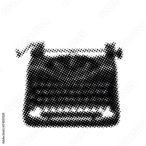 Vintage black halftone typewriter illustration in retro style