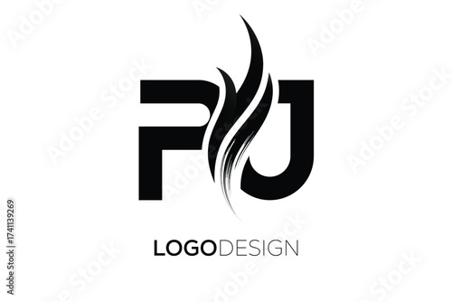 PJ Creative Monogram Logo Design – Modern Abstract Letter Mark with Artistic Brush Stroke