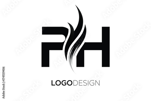 PH Creative Monogram Logo Design – Modern Abstract Letter Mark with Artistic Brush Stroke