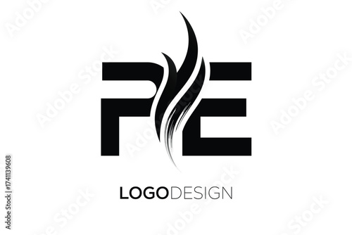 PE Creative Monogram Logo Design – Modern Abstract Letter Mark with Artistic Brush Stroke