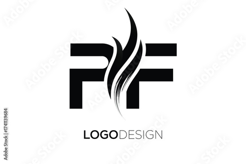 PF Creative Monogram Logo Design – Modern Abstract Letter Mark with Artistic Brush Stroke