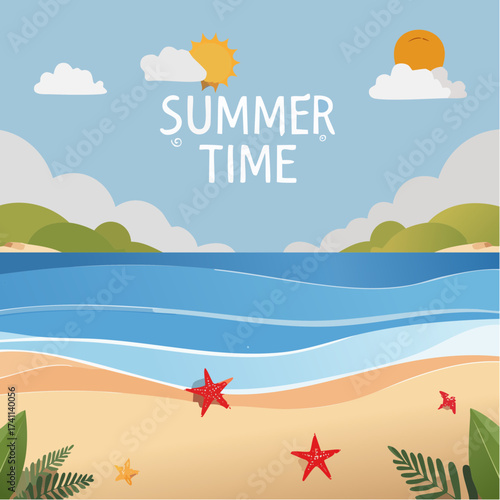 Summer time vector banner design. Paper cut style. vector illustration