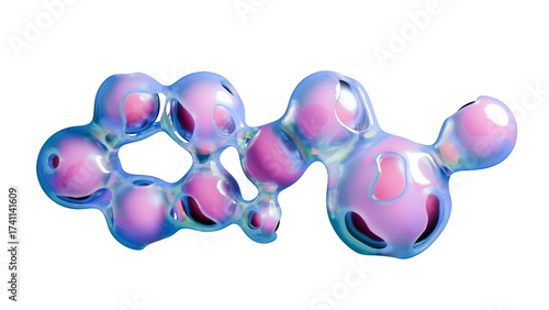 Bright, colorful bubbles with a blend of pink and blue hues float in a smooth, abstract arrangement. This artwork showcases creativity and imagination in a playful, fluid design. 3d render