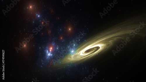 spiral galaxy is prominently displayed with swirling arms of stars and cosmic dust. 3d render